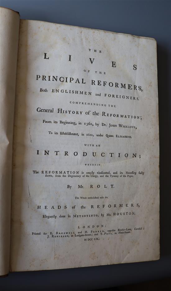 Rolt, Richard - The Lives of the Principal Reformers ..., folio, modern half calf, with 21 ports, ex library bookplate